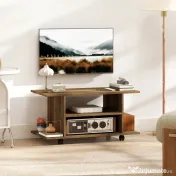 HOMCOM Suport TV Modern cu Rafturi, Roți Pivotante și Frâne, 80x40x40 cm, Nuc | Aosom Romania