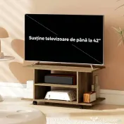 HOMCOM Suport TV Modern cu Rafturi, Roți Pivotante și Frâne, 80x40x40 cm, Nuc | Aosom Romania