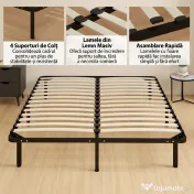 HOMCOM Pat Dublu Industrial cu 28 de Lamele și Spațiu de Depozitare, din Lemn și Oțel, 190x160x31 cm, Negru și Lemn