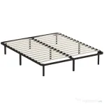 HOMCOM Pat Matrimonial Industrial cu 28 de Doghe și Spațiu de Depozitare, din Lemn și Oțel, 190x160x31 cm, Negru și Lemn | Aosom Romania