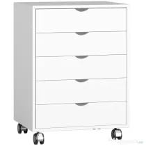 HOMCOM Dulap pentru birou cu 5 sertare pentru documente A3, pe roți și cu încuietoare, 50x40x67.5 cm, alb | Aosom Romania