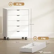 HOMCOM Dulap pentru birou cu 5 sertare pentru documente A3, pe roți și cu încuietoare, 50x40x67.5 cm, alb | Aosom Romania