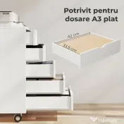 HOMCOM Dulap pentru birou cu 5 sertare pentru documente A3, pe roți și cu încuietoare, 50x40x67.5 cm, alb | Aosom Romania