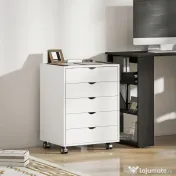 HOMCOM Dulap pentru birou cu 5 sertare pentru documente A3, pe roți și cu încuietoare, 50x40x67.5 cm, alb | Aosom Romania