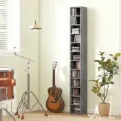 HOMCOM Raft Bibliotecă Pentru CD-uri cu 12 Polițe pentru 204 CD-uri, din MDF și PAL, 21 x 20 x 175 cm, Gri | Aosom Romania 