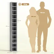 HOMCOM Raft Bibliotecă Pentru CD-uri cu 12 Polițe pentru 204 CD-uri, din MDF și PAL, 21 x 20 x 175 cm, Gri | Aosom Romania 