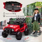 AIYAPLAY Off-road pentru Copii cu Faruri, Claxon, Centură și Telecomandă, din PP și Metal, 99x66x68.5 cm, Roșu | Aosom Romania 