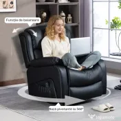HOMCOM Fotoliu Relax Reclinabil cu 8 Puncte de Masaj și Încălzire, Negru | Aosom Romania 
