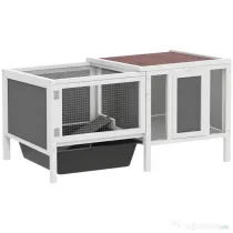 PawHut Conigliera de Exterior cu Casă, Zonă de Alergare și Tavă, Cușcă pentru Iepuri din Lemn de Brad, Metal, PET și Acoperiș din Bitum, 105 x 57.5 x 51.5 cm, Multicolor | Aosom Romania