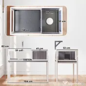 PawHut Căsuță Înalțată pentru Țestoase cu Separator, Tavă Detașabilă și 2 Capace, Tartarughieră din Lemn de Brad și PS, 104x53x82 cm, Gri și Alb | Aosom Romania