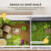 PawHut Căsuță Înalțată pentru Țestoase cu Separator, Tavă Detașabilă și 2 Capace, Tartarughieră din Lemn de Brad și PS, 104x53x82 cm, Gri și Alb | Aosom Romania