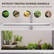 PawHut Căsuță Înalțată pentru Țestoase cu Separator, Tavă Detașabilă și 2 Capace, Tartarughieră din Lemn de Brad și PS, 104x53x82 cm, Gri și Alb | Aosom Romania