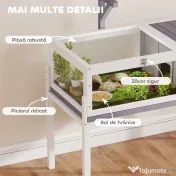 PawHut Căsuță Înalțată pentru Țestoase cu Separator, Tavă Detașabilă și 2 Capace, Tartarughieră din Lemn de Brad și PS, 104x53x82 cm, Gri și Alb | Aosom Romania