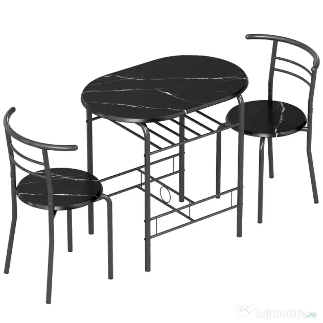 HOMCOM Set Masă Modernă cu 2 Scaune pentru Dining, Set 3 Piese Economisitoare de Spațiu pentru Bucătărie, Balcon, Restaurant sau Bar, Maro și Negru | Aosom Romania