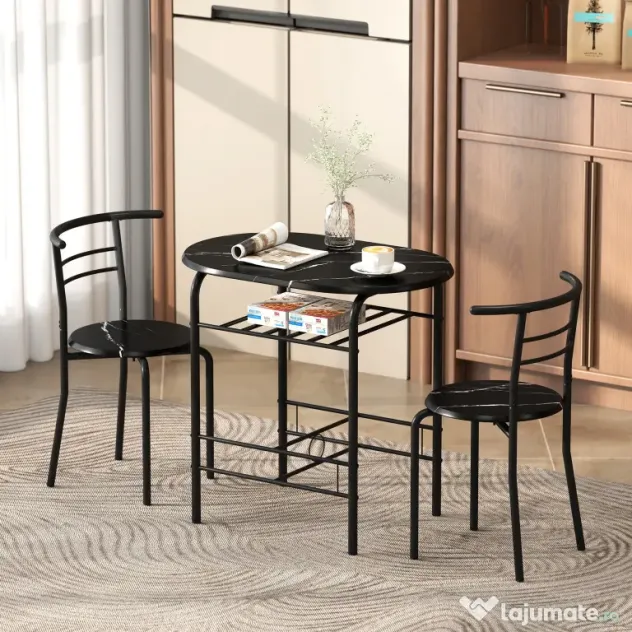 HOMCOM Set Masă Modernă cu 2 Scaune pentru Dining, Set 3 Piese Economisitoare de Spațiu pentru Bucătărie, Balcon, Restaurant sau Bar, Maro și Negru | Aosom Romania