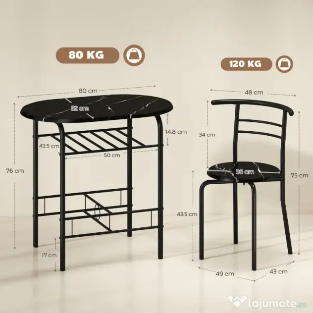 HOMCOM Set Masă Modernă cu 2 Scaune pentru Dining, Set 3 Piese Economisitoare de Spațiu pentru Bucătărie, Balcon, Restaurant sau Bar, Maro și Negru | Aosom Romania