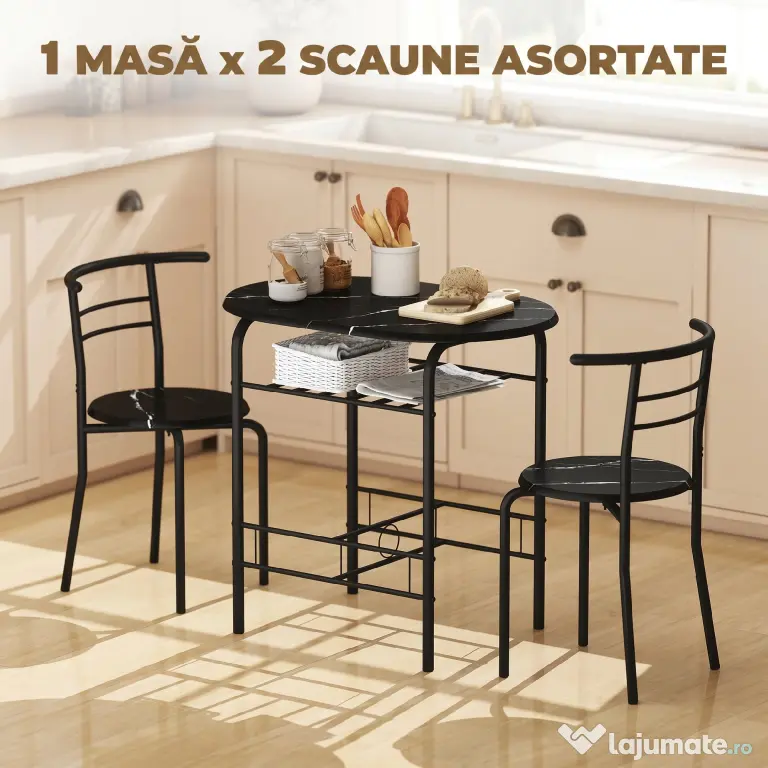HOMCOM Set Masă Modernă cu 2 Scaune pentru Dining, Set 3 Piese Economisitoare de Spațiu pentru Bucătărie, Balcon, Restaurant sau Bar, Maro și Negru | Aosom Romania