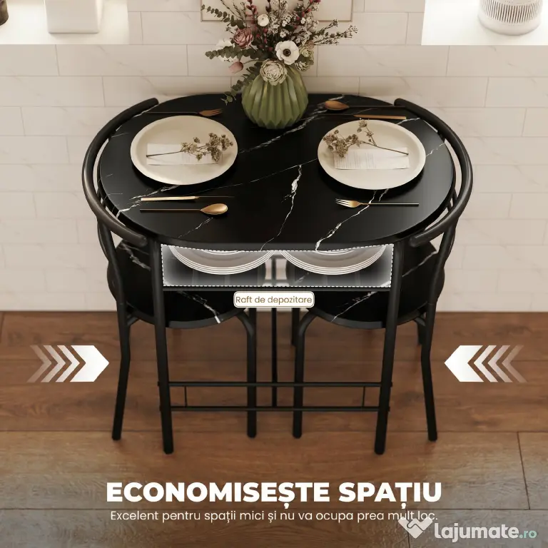 HOMCOM Set Masă Modernă cu 2 Scaune pentru Dining, Set 3 Piese Economisitoare de Spațiu pentru Bucătărie, Balcon, Restaurant sau Bar, Maro și Negru | Aosom Romania