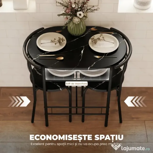 HOMCOM Set Masă Modernă cu 2 Scaune pentru Dining, Set 3 Piese Economisitoare de Spațiu pentru Bucătărie, Balcon, Restaurant sau Bar, Maro și Negru | Aosom Romania