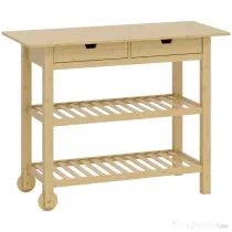 HOMCOM Cărucior de Bucătărie din Lemn de Bambus cu 2 Sertare, 2 Rafturi cu Șipci și 2 Roți, 100x43x75 cm, Culoare Lemn