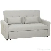 HOMCOM Canapea de 2 Locuri Convertibilă în Pat Clic Clac cu 2 Perne din Material Textil, Maro Deschis