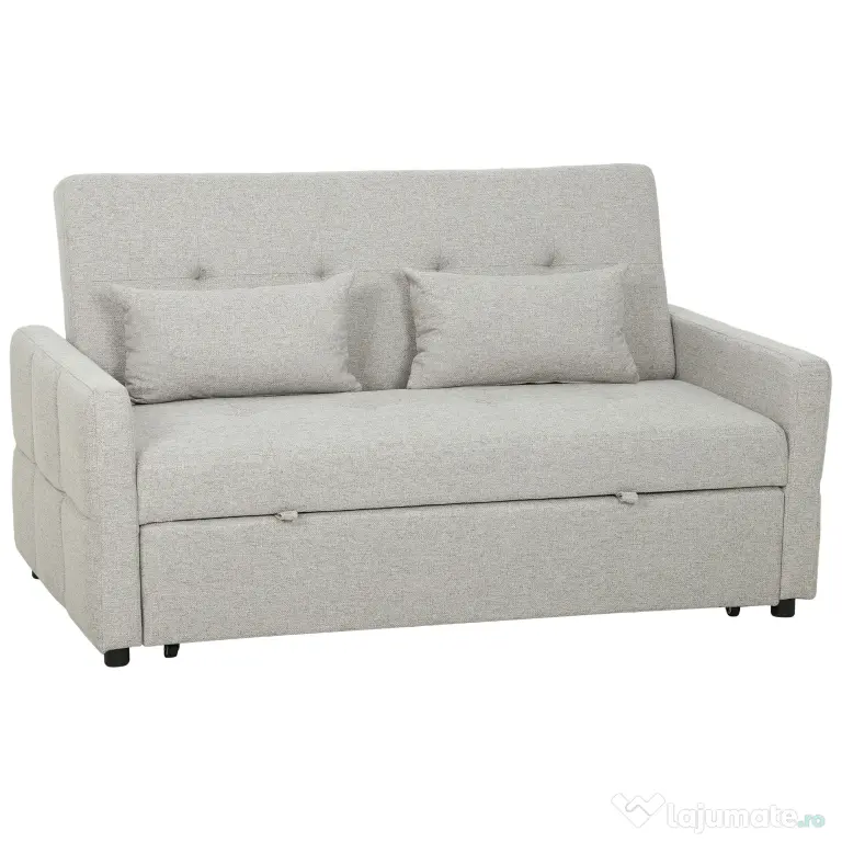HOMCOM Canapea Pat cu Design Extensibil Clic Clac pentru 2 Locuri - Gri Deschis | Aosom Romania