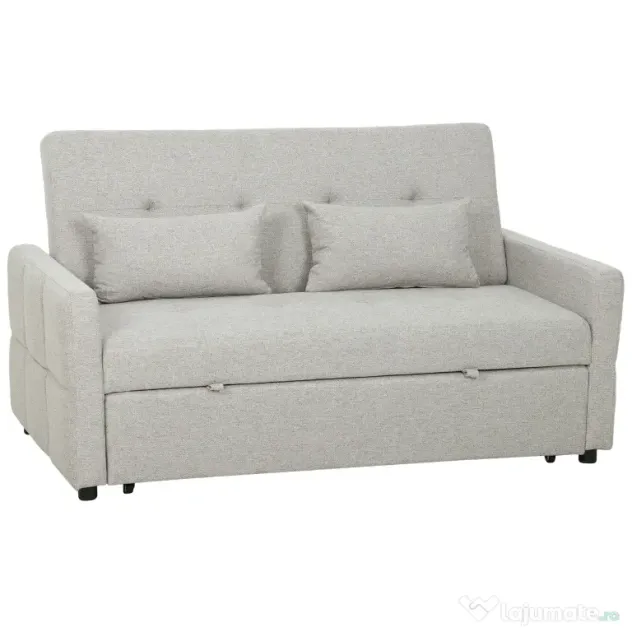 HOMCOM Canapea Pat cu Design Extensibil Clic Clac pentru 2 Locuri - Gri Deschis | Aosom Romania