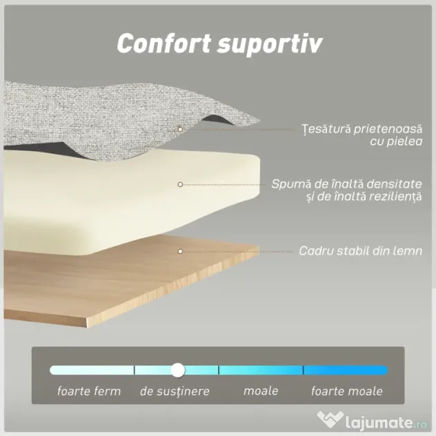 HOMCOM Canapea Pat cu Design Extensibil Clic Clac pentru 2 Locuri - Gri Deschis | Aosom Romania