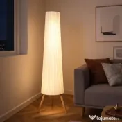 Lampă de podea HOMCOM cu trepied, întrerupător de picior și luminozitate reglabilă, 46x46x153 cm, albă | Aosom Romania 