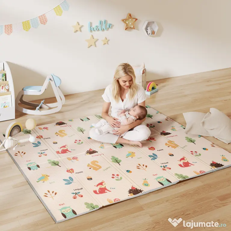 AIYAPLAY Covoraș pentru Copii 0-3 Ani cu Numere și Litere, Suprafață Impermeabilă, din XPE Multicolor, 176.5x148x1 cm | Aosom Romania