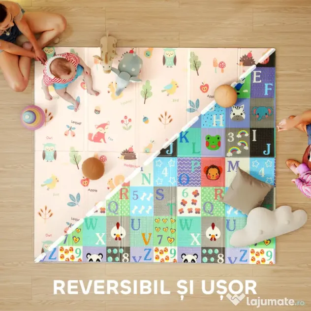 AIYAPLAY Covoraș pentru Copii 0-3 Ani cu Numere și Litere, Suprafață Impermeabilă, din XPE Multicolor, 176.5x148x1 cm | Aosom Romania