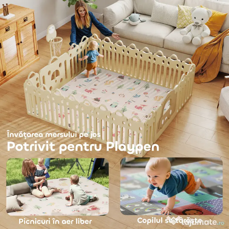 AIYAPLAY Covoraș pentru Copii 0-3 Ani cu Numere și Litere, Suprafață Impermeabilă, din XPE Multicolor, 176.5x148x1 cm | Aosom Romania