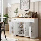 HOMCOM Bufet Bucătărie Rustic, Bufet cu Uși Soft-Close, 3 Sertare, 3 Rafturi Reglabile, Portaspecii, PAL, MDF, Alb | Aosom Romania 