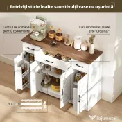 HOMCOM Bufet Bucătărie Rustic, Bufet cu Uși Soft-Close, 3 Sertare, 3 Rafturi Reglabile, Portaspecii, PAL, MDF, Alb | Aosom Romania 