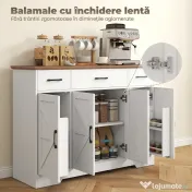 HOMCOM Bufet Bucătărie Rustic, Bufet cu Uși Soft-Close, 3 Sertare, 3 Rafturi Reglabile, Portaspecii, PAL, MDF, Alb | Aosom Romania 
