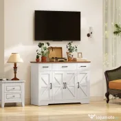 HOMCOM Bufet Bucătărie Rustic, Bufet cu Uși Soft-Close, 3 Sertare, 3 Rafturi Reglabile, Portaspecii, PAL, MDF, Alb | Aosom Romania 