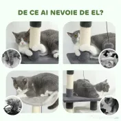PawHut Ansamblu de joacă pentru pisici cu căsuță, Culcuș, Stâlpi și Covor, 85cm, Gri | Aosom Romania