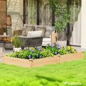 Outsunny Grădină Ridicată de Exterior cu Separator Central și Bază Deschisă, Jardinieră din Lemn de Brad, pentru Flori, Legume, Balcon sau Grădină, 235x121x26 cm, Culoare Lemn | Aosom Romania 