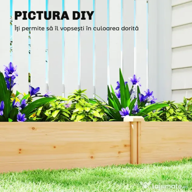 Outsunny Grădină Ridicată de Exterior cu Separator Central și Bază Deschisă, Jardinieră din Lemn de Brad, pentru Flori, Legume, Balcon sau Grădină, 235x121x26 cm, Culoare Lemn | Aosom Romania