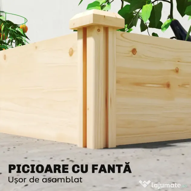 Outsunny Grădină Ridicată de Exterior cu Separator Central și Bază Deschisă, Jardinieră din Lemn de Brad, pentru Flori, Legume, Balcon sau Grădină, 235x121x26 cm, Culoare Lemn | Aosom Romania
