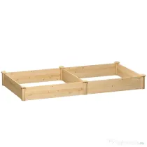 Outsunny Pat de Grădină Ridicat de Exterior cu Separator Central și Bază Deschisă, Jardinieră din Lemn de Brad, pentru Flori, Legume, Balcon, Grădină, 235x121x26 cm, Culoare Lemn