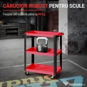 HOMCOM Cărucior Porta Unelte cu 3 Rafturi din Metal și PP, 70.5x35x82.5 cm, Roșu și Negru | Aosom Romania 