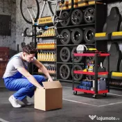 HOMCOM Cărucior Porta Unelte cu 3 Rafturi din Metal și PP, 70.5x35x82.5 cm, Roșu și Negru | Aosom Romania 