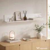 HOMCOM Etajeră de Perete pentru Living și Dormitor, Grosime 1,5 cm, Raft Suspendat din Lemn, 127x12x18 cm, Alb Lucios | Aosom Romania 
