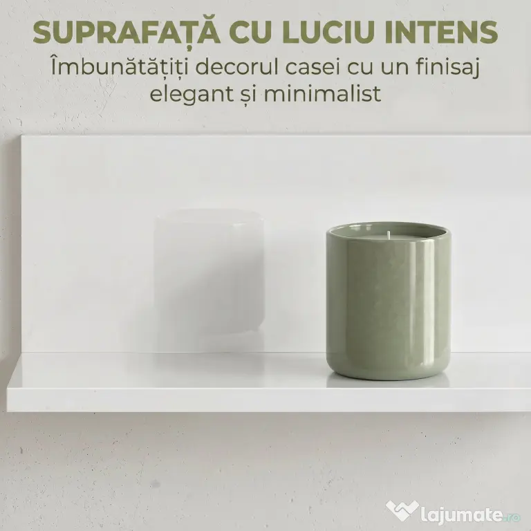 HOMCOM Etajeră de Perete pentru Living și Dormitor, Grosime 1,5 cm, Raft Suspendat din Lemn, 127x12x18 cm, Alb Lucios | Aosom Romania