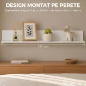 HOMCOM Etajeră de Perete pentru Living și Dormitor, Grosime 1,5 cm, Raft Suspendat din Lemn, 127x12x18 cm, Alb Lucios | Aosom Romania 