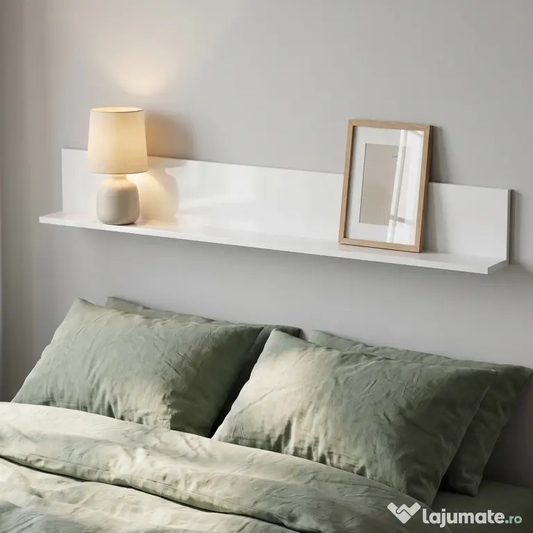 HOMCOM Etajeră de Perete pentru Living și Dormitor, Grosime 1,5 cm, Raft Suspendat din Lemn, 127x12x18 cm, Alb Lucios | Aosom Romania