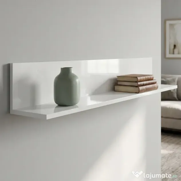 HOMCOM Etajeră de Perete pentru Living și Dormitor, Grosime 1,5 cm, Raft Suspendat din Lemn, 127x12x18 cm, Alb Lucios | Aosom Romania