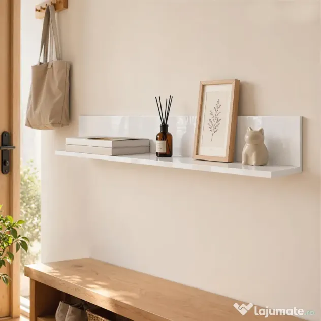 HOMCOM Etajeră de Perete pentru Living și Dormitor, Grosime 1,5 cm, Raft Suspendat din Lemn, 127x12x18 cm, Alb Lucios | Aosom Romania