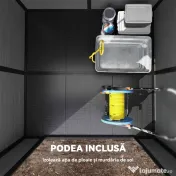 Outsunny Căsuță de Grădină cu 2 Intrări, 3 Ferestre și Guri de Aerisire, din PP și Aluminiu, 182x182x196 cm, Gri Închis | Aosom Romania 